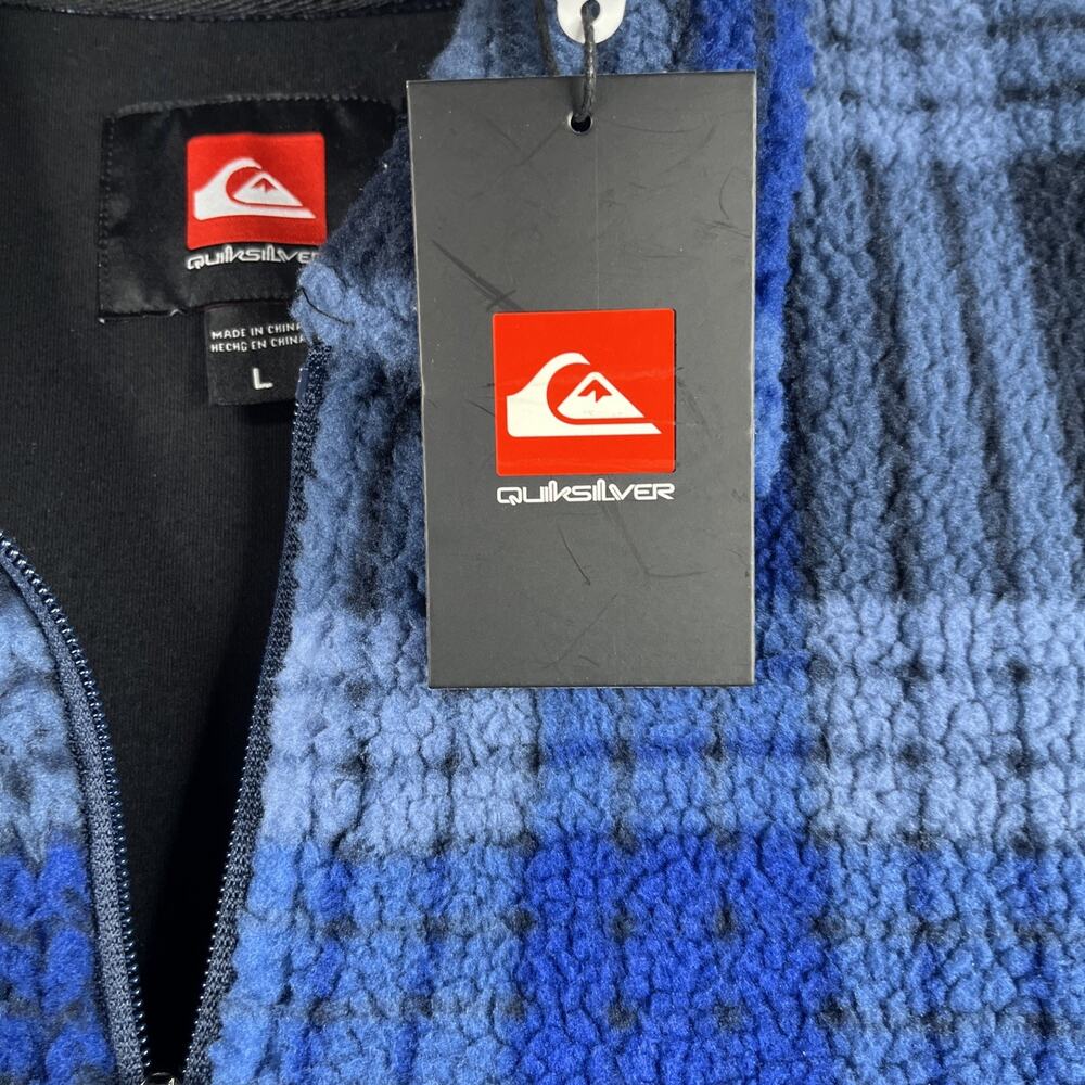 Quiksilver Sherpa Full Zip Sweatshirt Jacket Mens L Blue Plaid Warm Pockets New - Picture 8 of 14